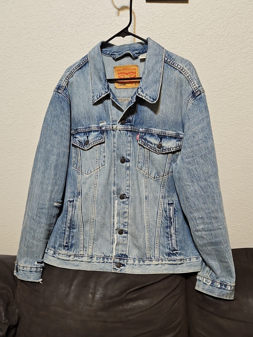 Levi's Light Wash Blue Distressed Denim Trucker Jacket